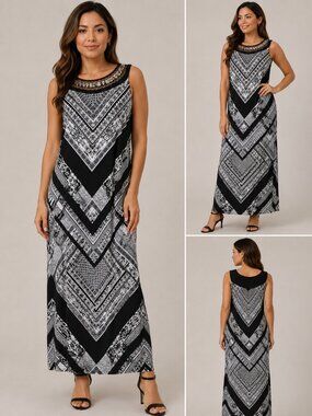 Studio One New York women's Black & White Embellished Maxi Dress - Size PXL